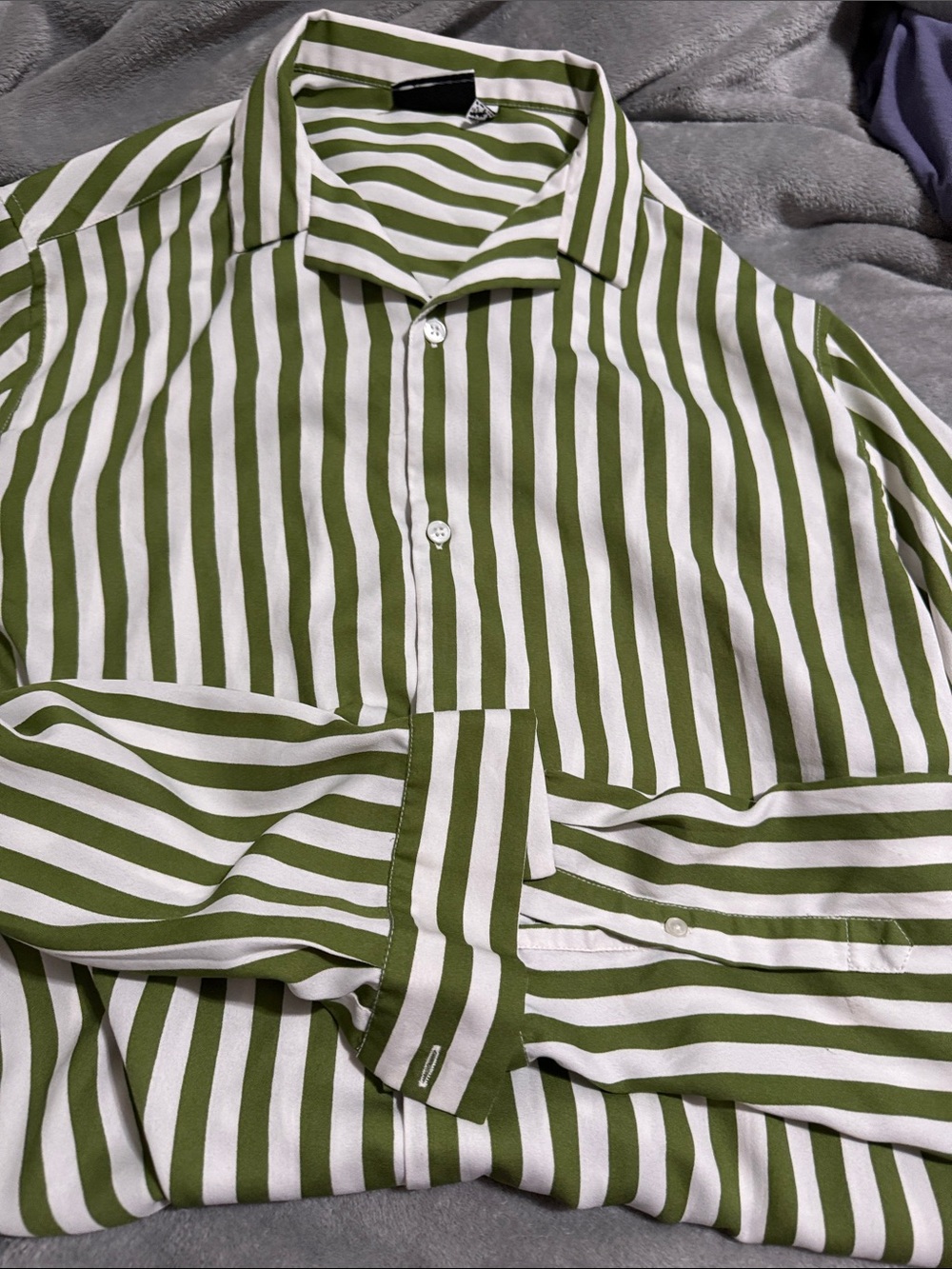 ASOS Olive Green & White Vertical Stripe Button-Down Shirt